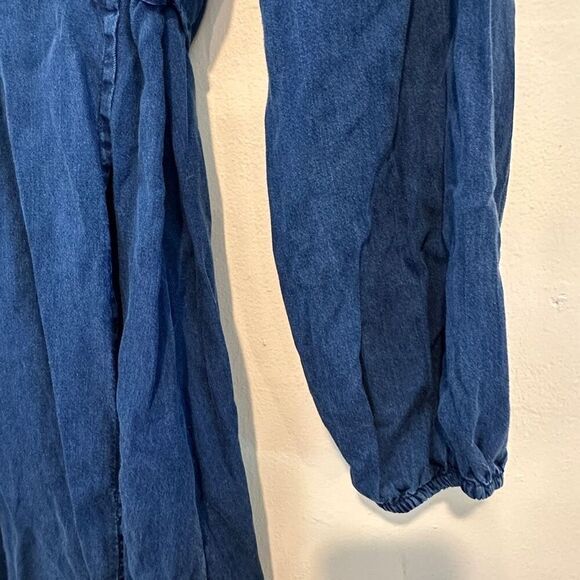 NWT Old Navy Women’s Soft Lyocell Puff Sleeve Jean Mini Wrap Dress Size Large Ta - Picture 4 of 6
